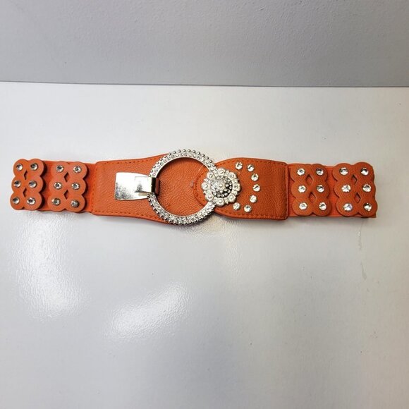 Sequin Studded Orange Belt with Sequin Round Buckle - Picture 8 of 16